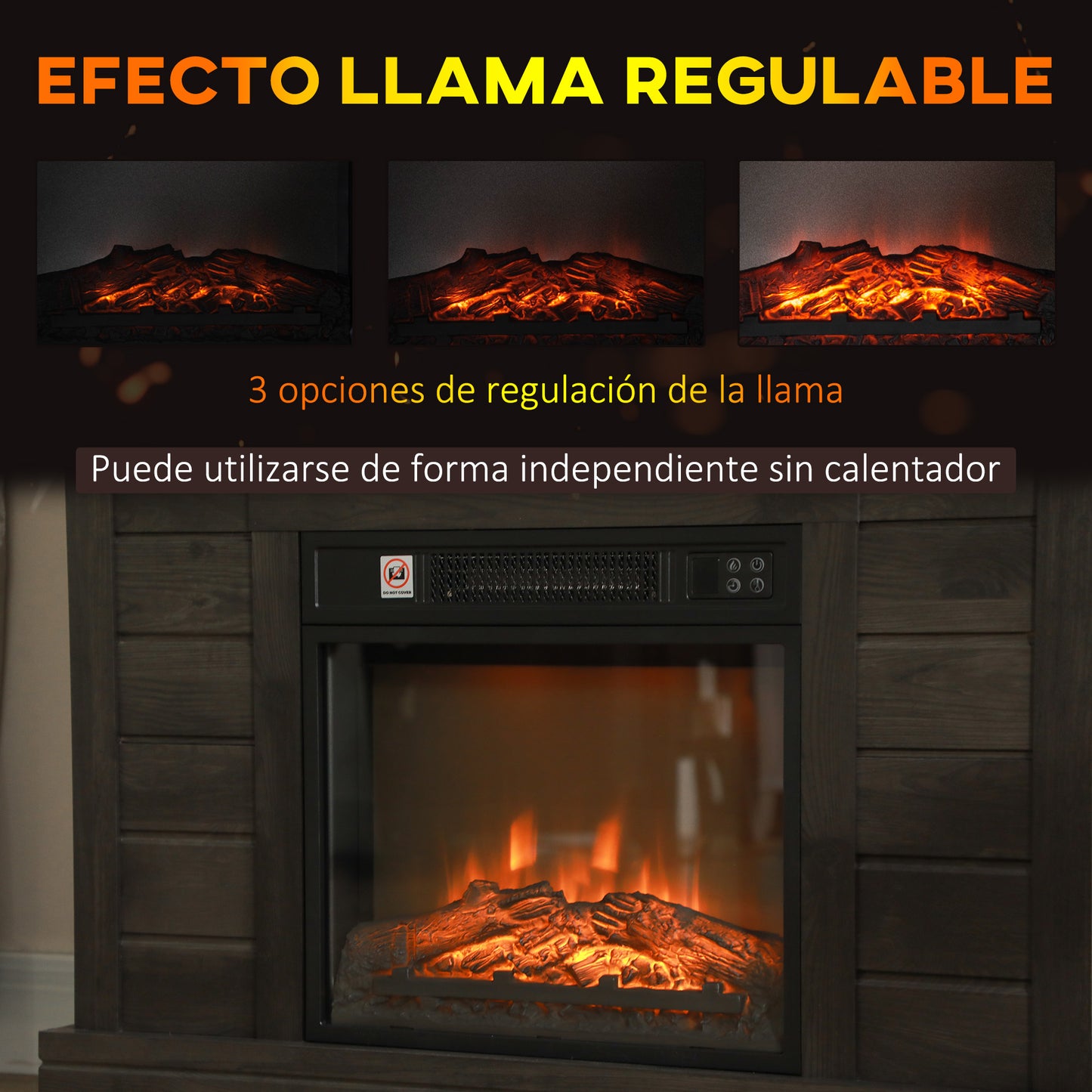 HOMCOM Chimenea Eléctrica 1800W Chimenea Decorativa con Efecto de Llama Mando a Distancia Temporizador Semanal Protección Contra Sobrecalentamiento para Sala 30 m² Gris Oscuro