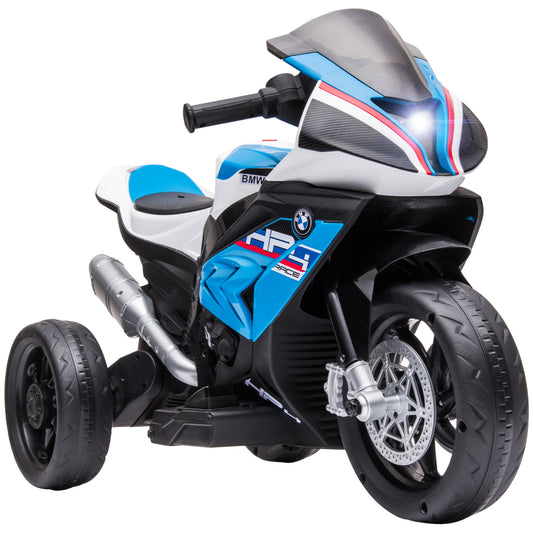 HOMCOM Moto Eléctrica BMW HP4 para Niños de +18 Meses Motocicleta de Batería 6V con Música USB Velocidad 2,5 km/h Avance y Retroceso Carga 30 kg 82,5x42x54 cm Azul