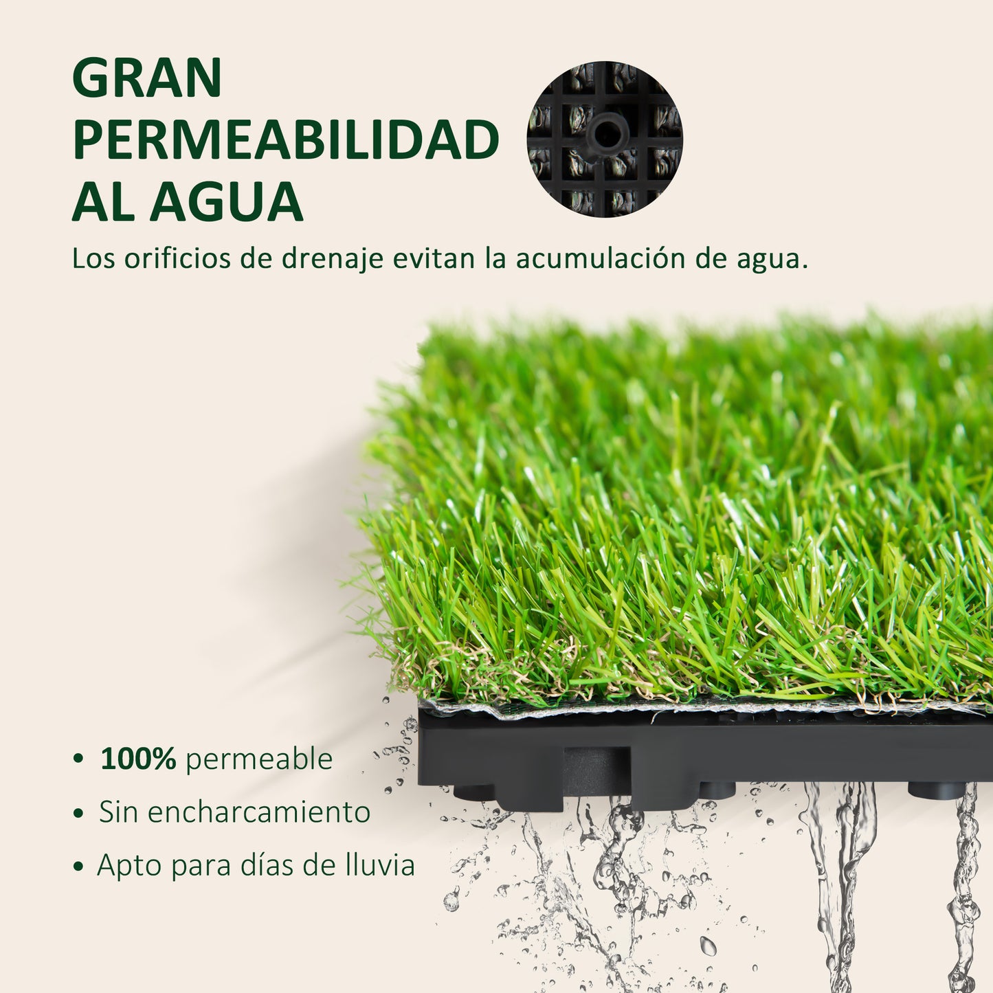 Outsunny Césped Artificial 30x30 cm 10 Piezas con Altura de Hierba 25mm Alta Densidad de 6500 Tipo Alfombra o Estera de Hierba Sintética de Exterior para Jardín y Terraza Verde