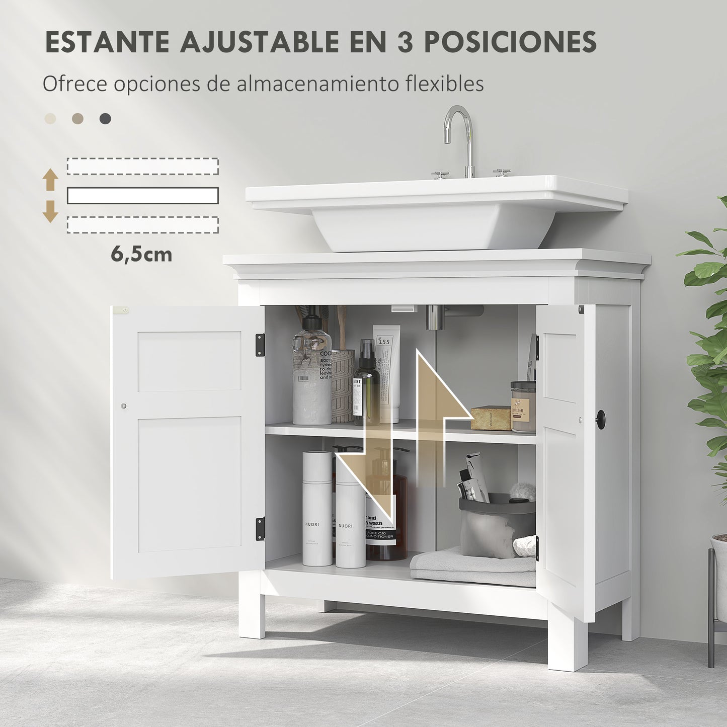 HOMCOM Mueble Bajo Lavabo Mueble de Lavabo Moderno Mueble de Baño con Estante Ajustable y Puertas Magnéticas 60x30x60 cm Blanco