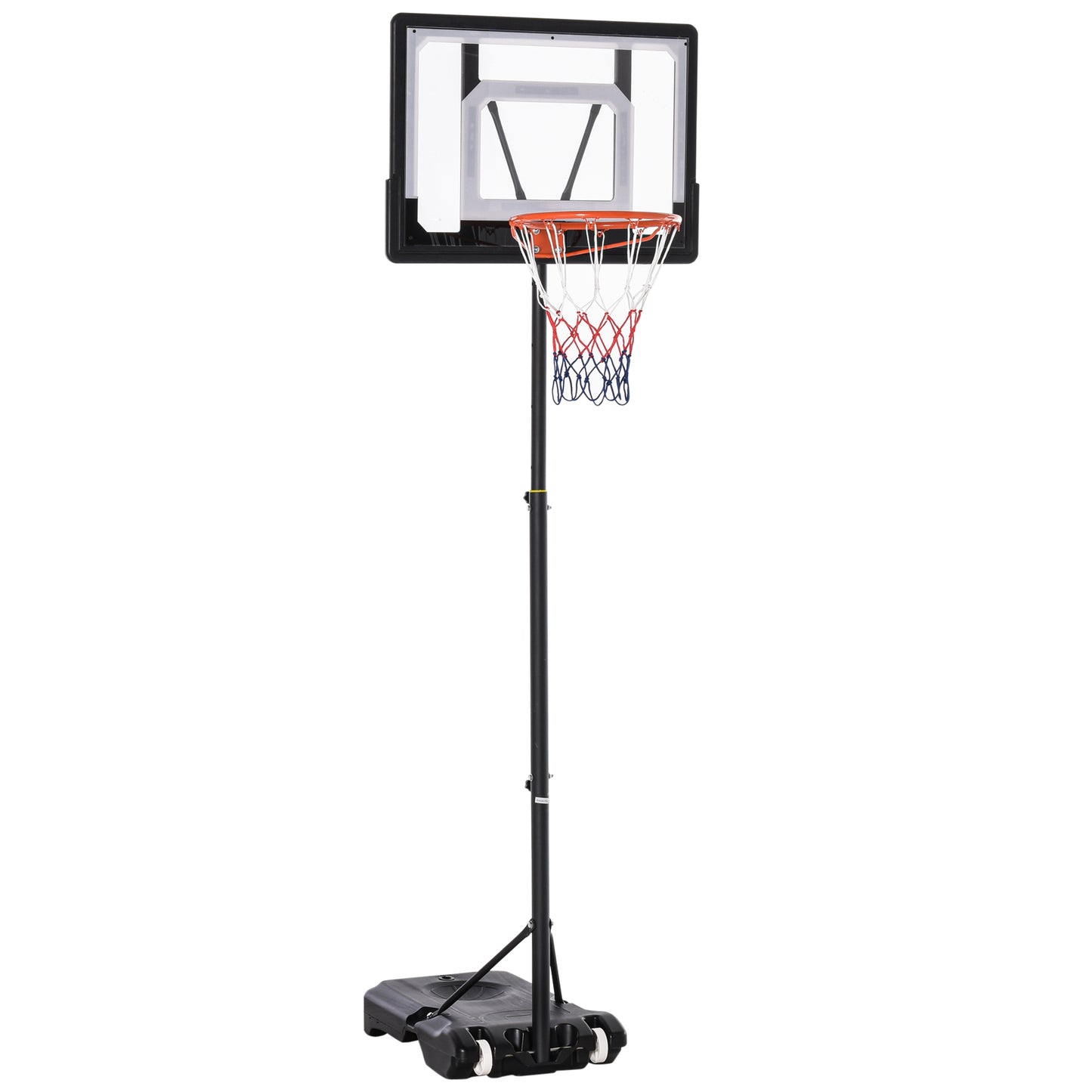 HOMCOM Canasta de Baloncesto para Exterior con Altura Ajustable 206-260 cm Aro de Baloncesto con Ruedas y Base Rellenable para Adolescentes y Adultos Negro