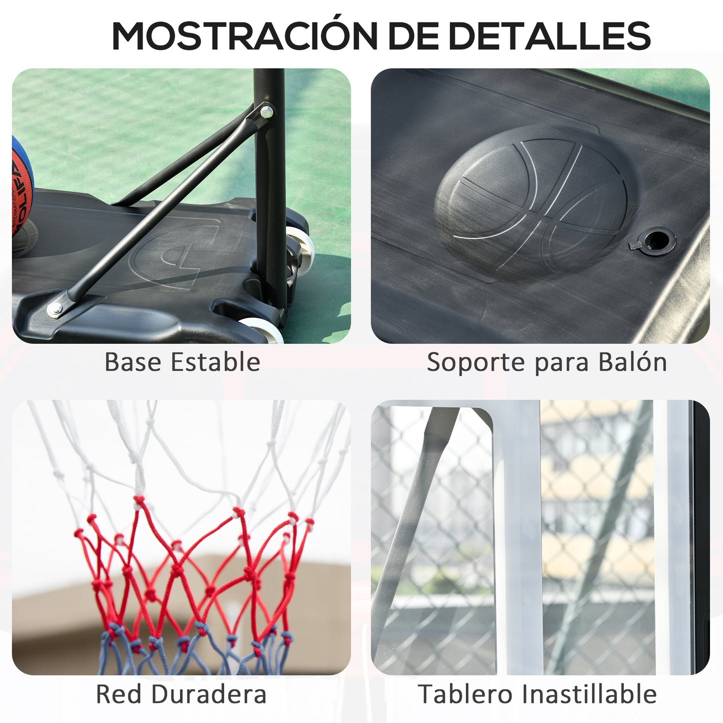 HOMCOM Canasta de Baloncesto para Exterior con Altura Ajustable 206-260 cm Aro de Baloncesto con Ruedas y Base Rellenable para Adolescentes y Adultos Negro