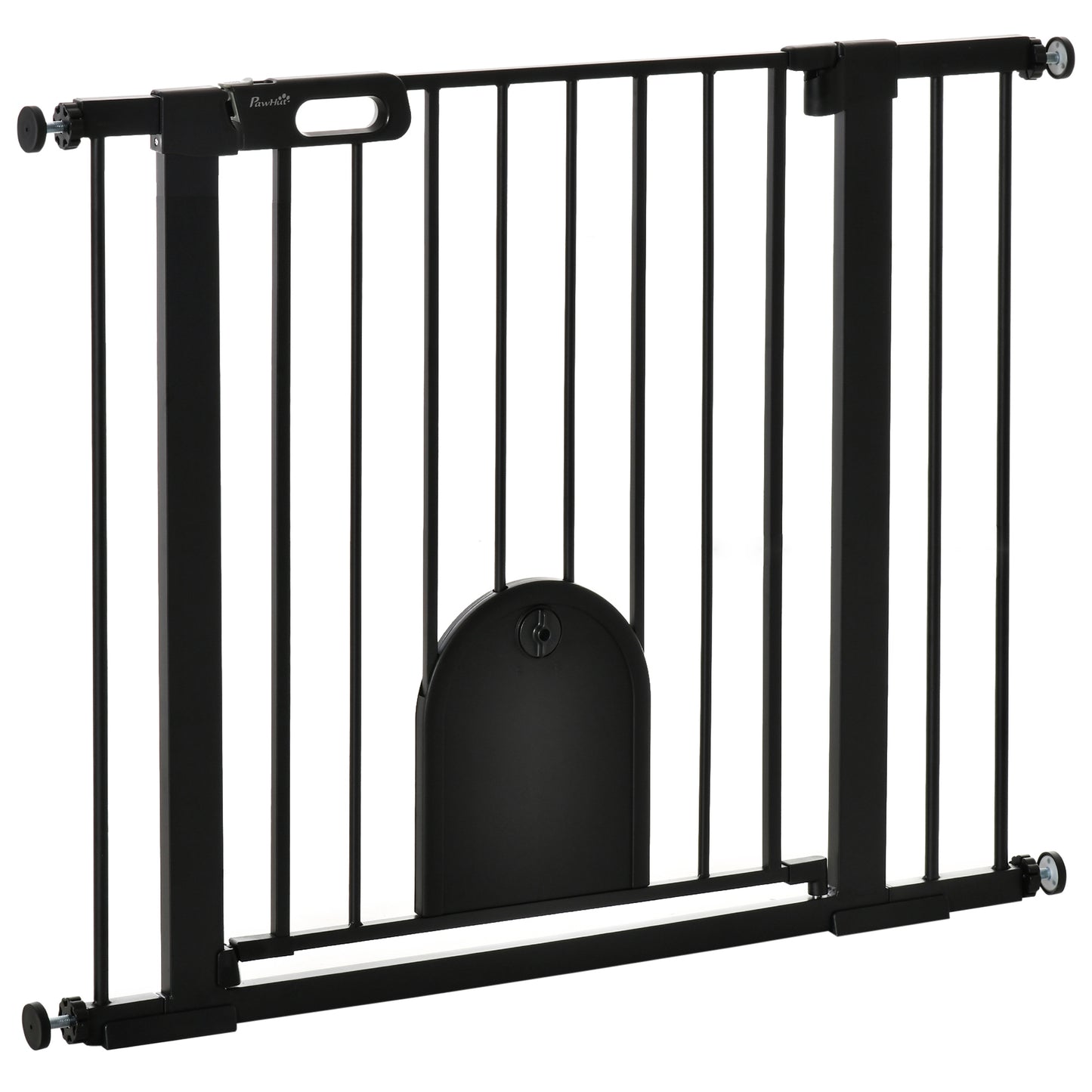 PawHut Barrera de Seguridad para Perros Mascotas 75-103 cm para Escaleras y Puertas con 2 Extensiones Cierre Automático y Sistema de Doble Bloqueo Negro