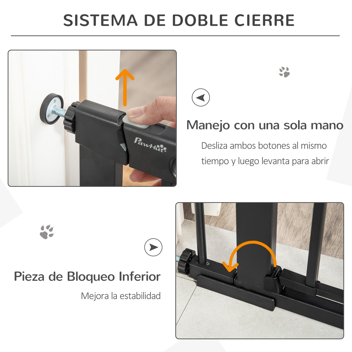 PawHut Barrera de Seguridad para Perros Mascotas 75-103 cm para Escaleras y Puertas con 2 Extensiones Cierre Automático y Sistema de Doble Bloqueo Negro