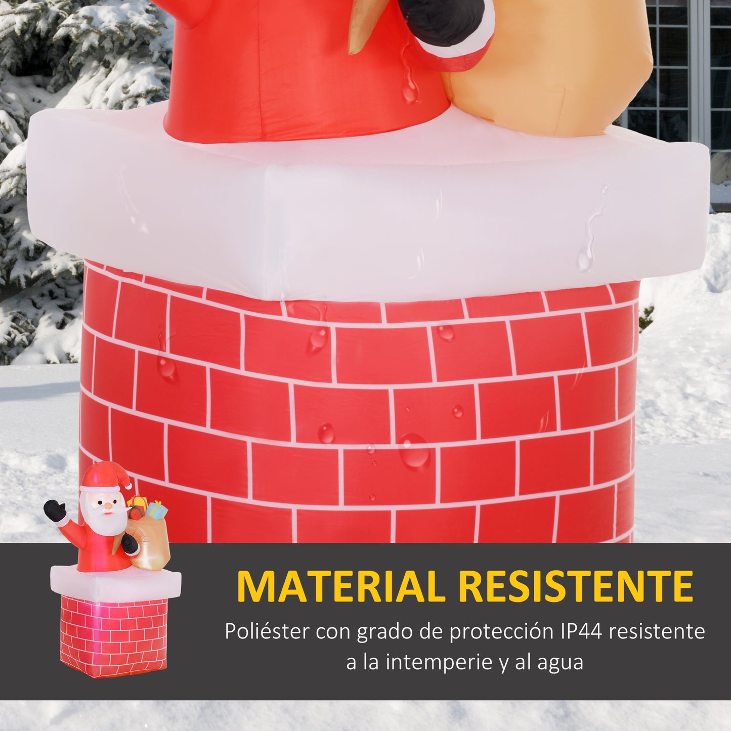 Outsunny Papá Noel Inflable con Bolsa de Regalos Saliendo de una Chimenea Decoración Inflable Navideña con Luces LED para Exterior Rojo