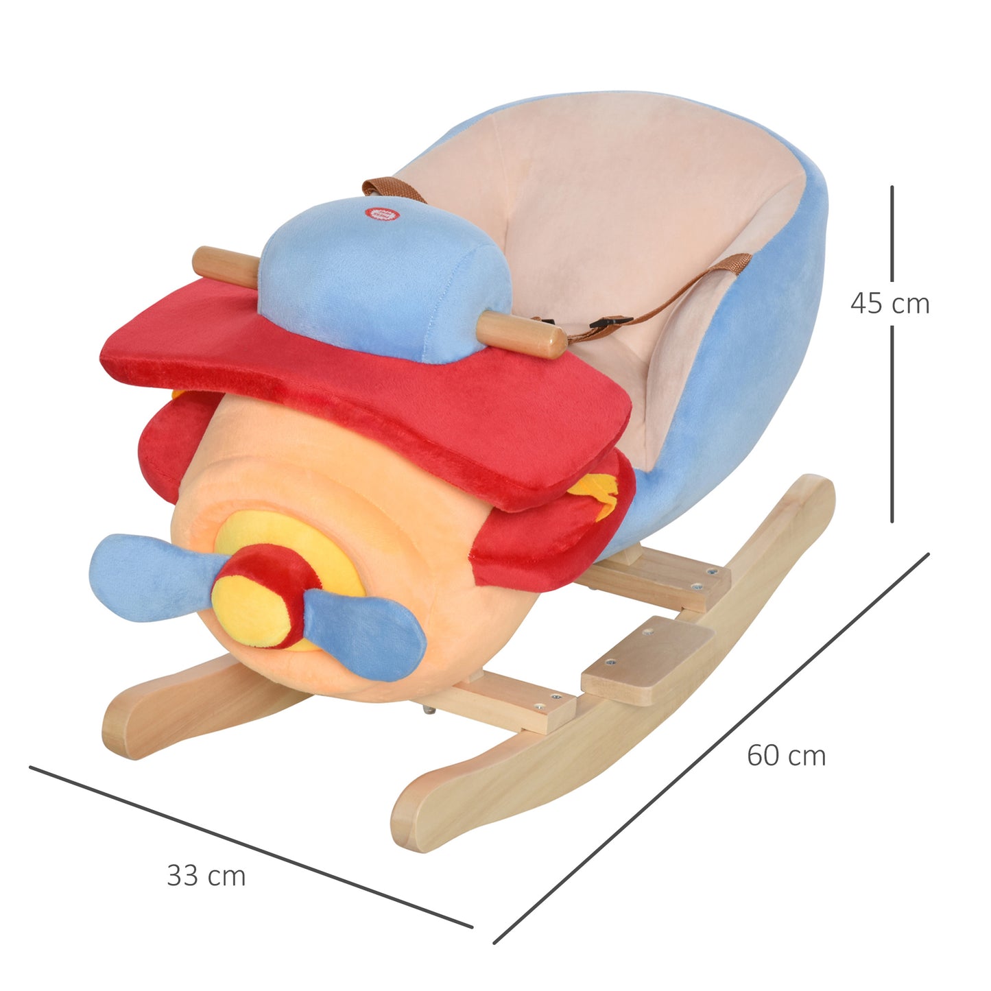 HOMCOM Caballo Balancín para Niños de +18 Meses Avión de Peluche con Música y Cinturón Seguridad Caballito Infantil 60x33x45 cm Multicolor