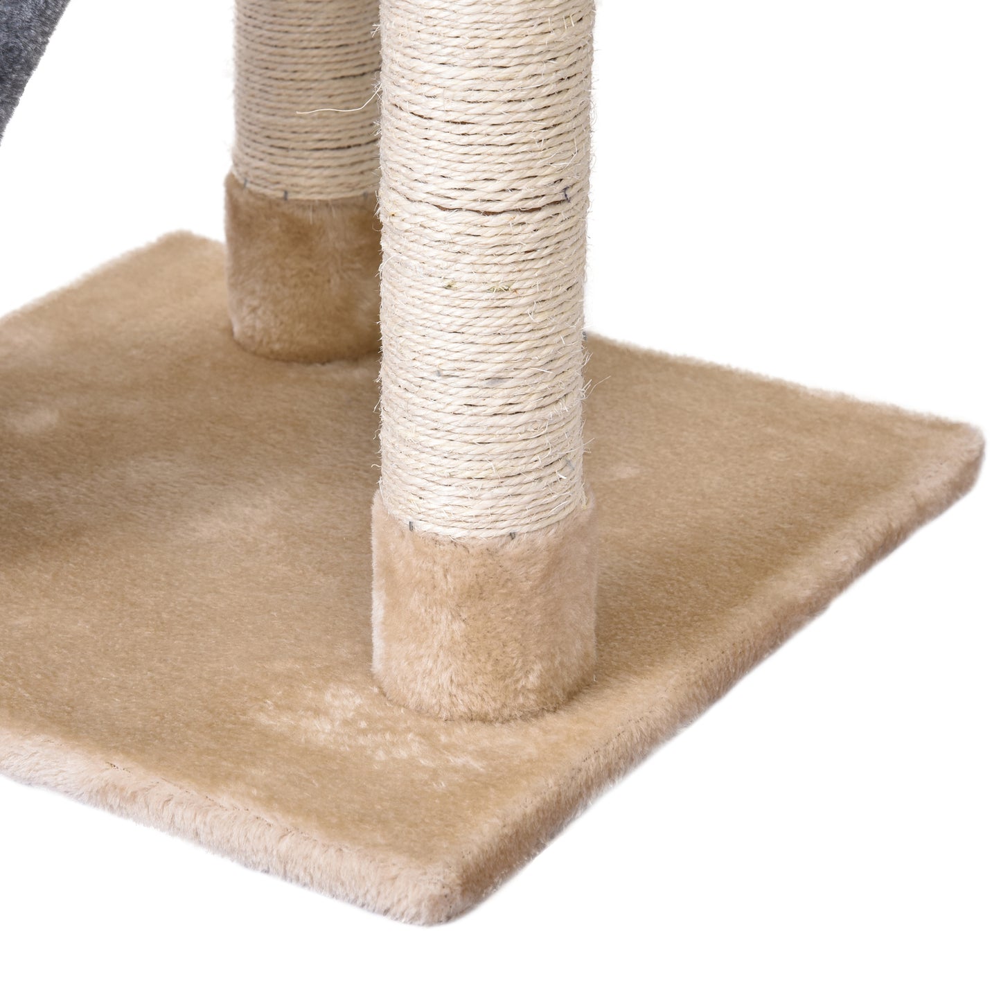 PawHut Árbol Rascador para Gatos 40x40x98 cm con Cueva Juguete Colgante Rampa Rascador y Postes Rascadores Cuerda de Sisal Gris y Beige