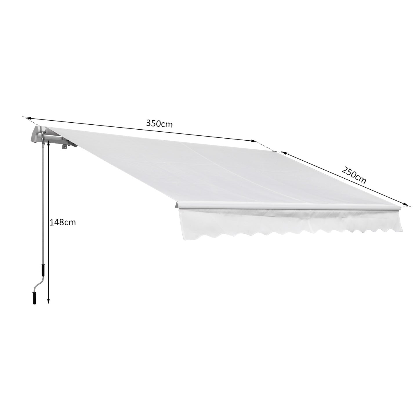 Outsunny Toldo Manual Retráctil 350x250 cm Toldo para Balcón con Manivela de Metal Impermeable y Anti-UV Toldo Enrollable de Exterior para Jardín Terraza Ventanas Blanco