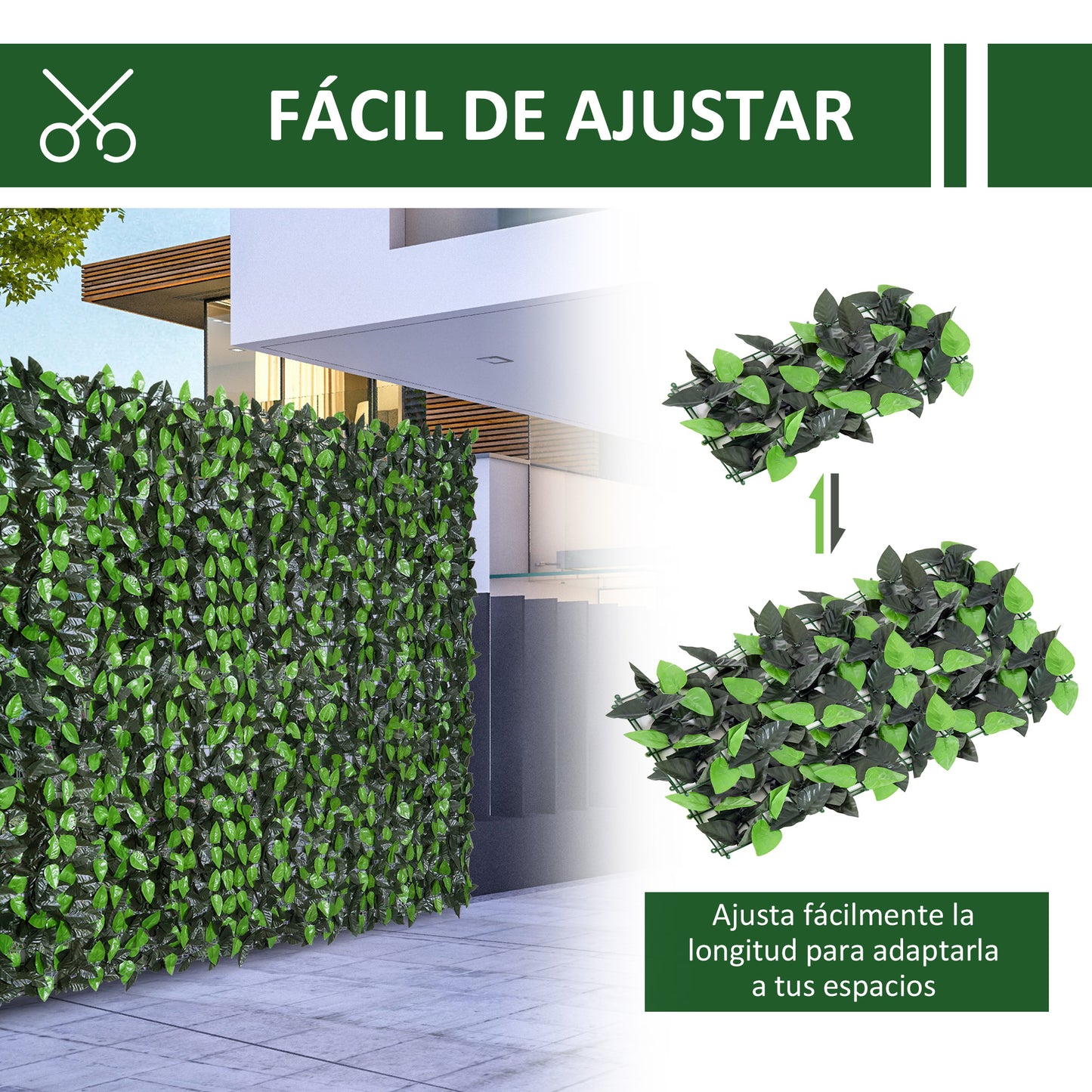 Outsunny Seto Artificial en Rollo 3x1 m Pantalla de Cerca de Privacidad para Balcón Valla Jardín Exterior Planta Decorativa de Pared PE Verde