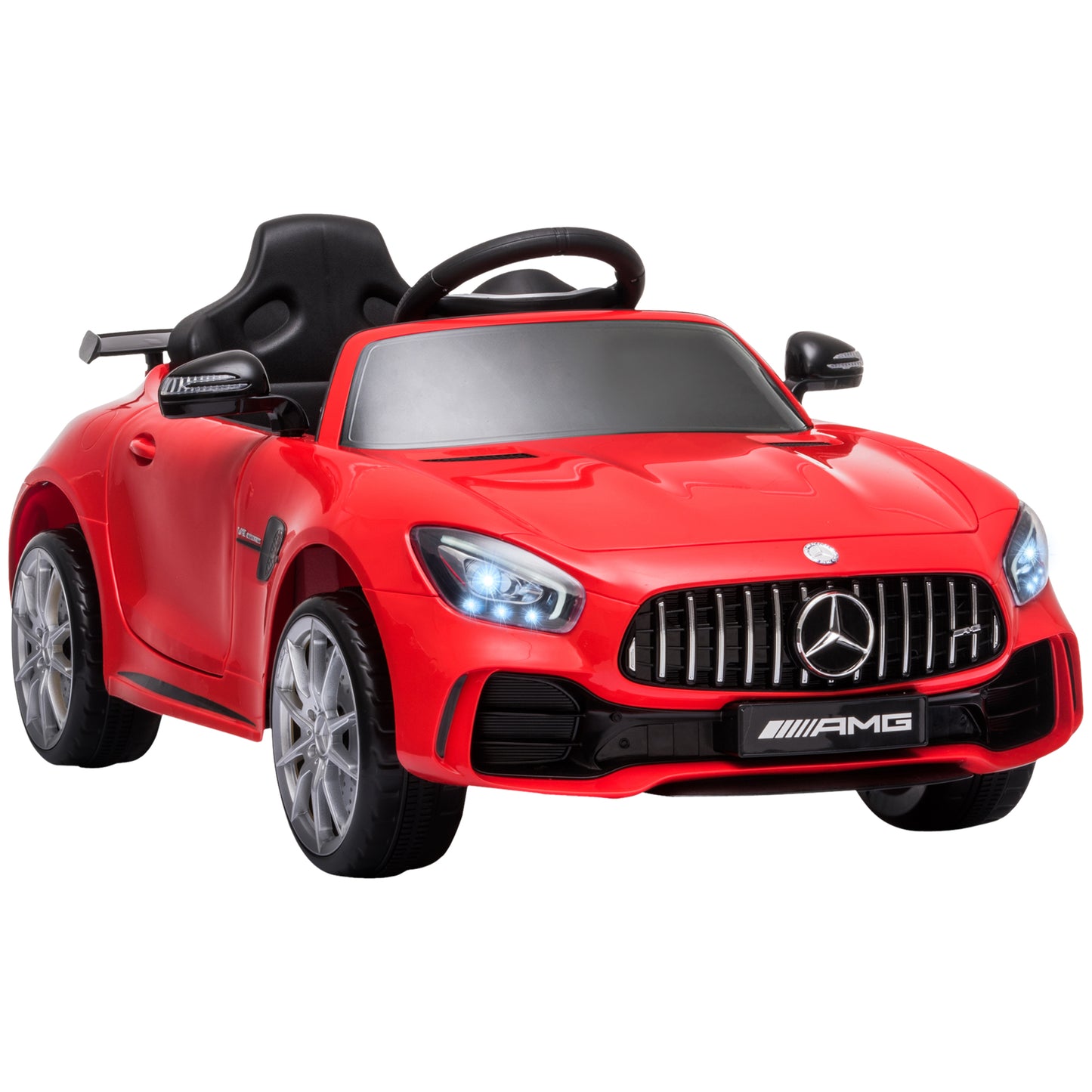 HOMCOM Coche Eléctrico para Niños Mercedes GTR Coche de Batería para Niños de +3 Años 12V con Mando a Distancia Música Faros Puerta de Doble Apertura Carga 25kg 105x58x45 cm Rojo