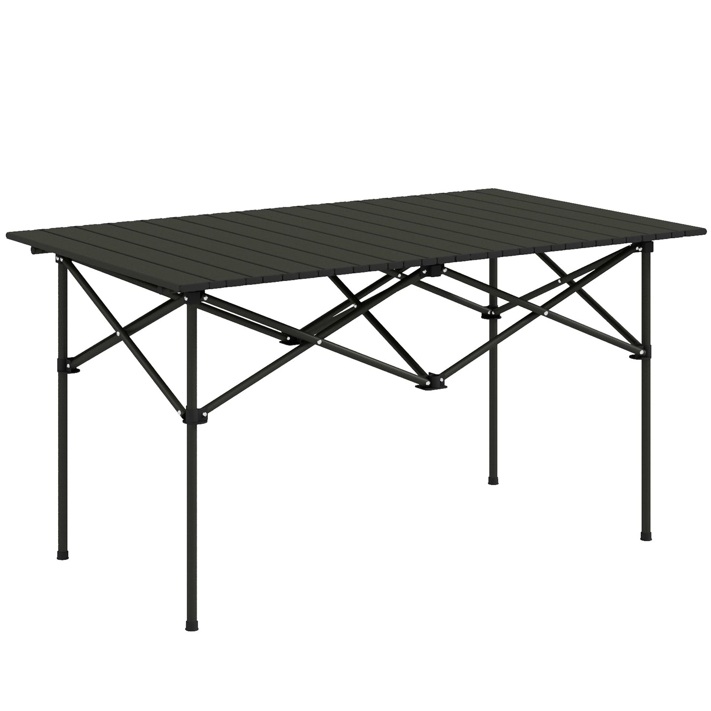 Outsunny Mesa de Camping Plegable de Metal con Tapa Enrollable y Bolsa de Transporte Mesa de Picnic Portátil para Acampar Senderismo Playa Barbacoa 95x55x50 cm Negro