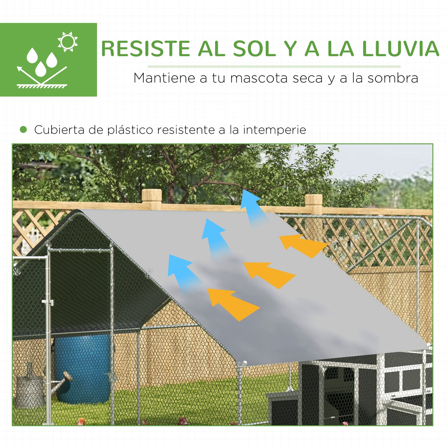 PawHut Conjunto de 1 Gallinero de Madera con Ventana Puerta Nido Bandeja Extraíble 147x93,5x89,5 cm y 1 Gallinero para Exterior Grande de Acero Galvanizado 3x4x2 m