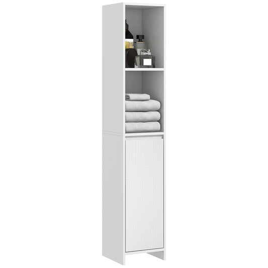 HOMCOM Armario Alto de Baño Columna Auxiliar de Baño Armario de Baño con Puerta 2 Estantes Abiertos Antivuelco Estilo Moderno 30x30x160 cm Blanco