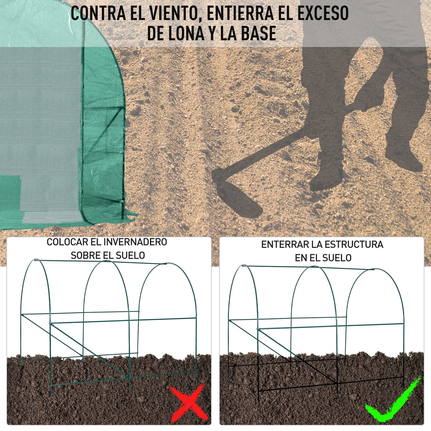 Outsunny Conjunto de Invernadero de Túnel y Cubierta de Repuesto con 4 Ventanas y Puerta Anti-UV para Cultivos Plantas Flores en Jardín Terraza 2,5x2x2 m Verde