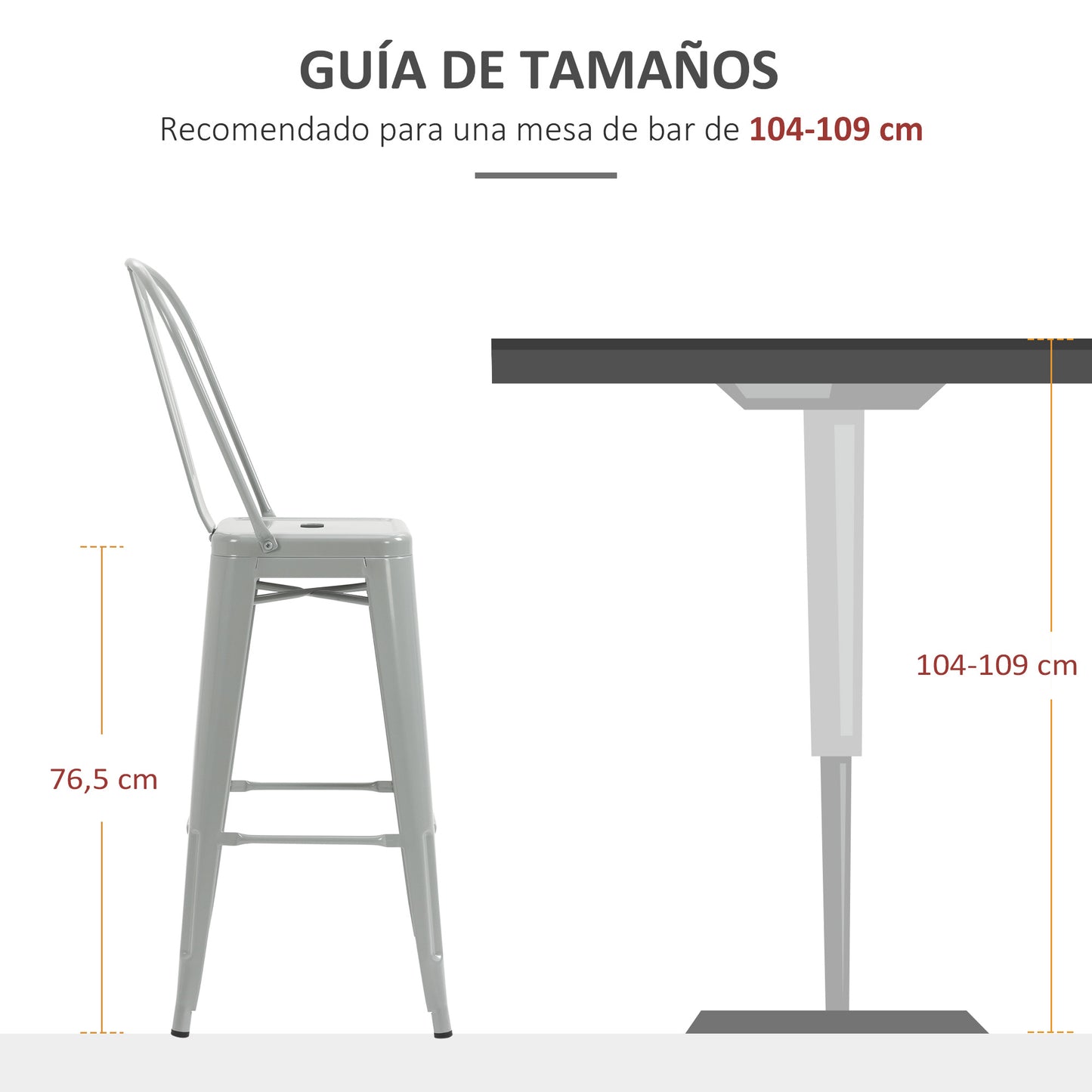 HOMCOM Juego de 4 Taburetes de Bar con Respaldo Alto Silla de Comedor de Metal con Reposapiés para Comedor Carga 120 kg 44x49x116 cm Gris Plata