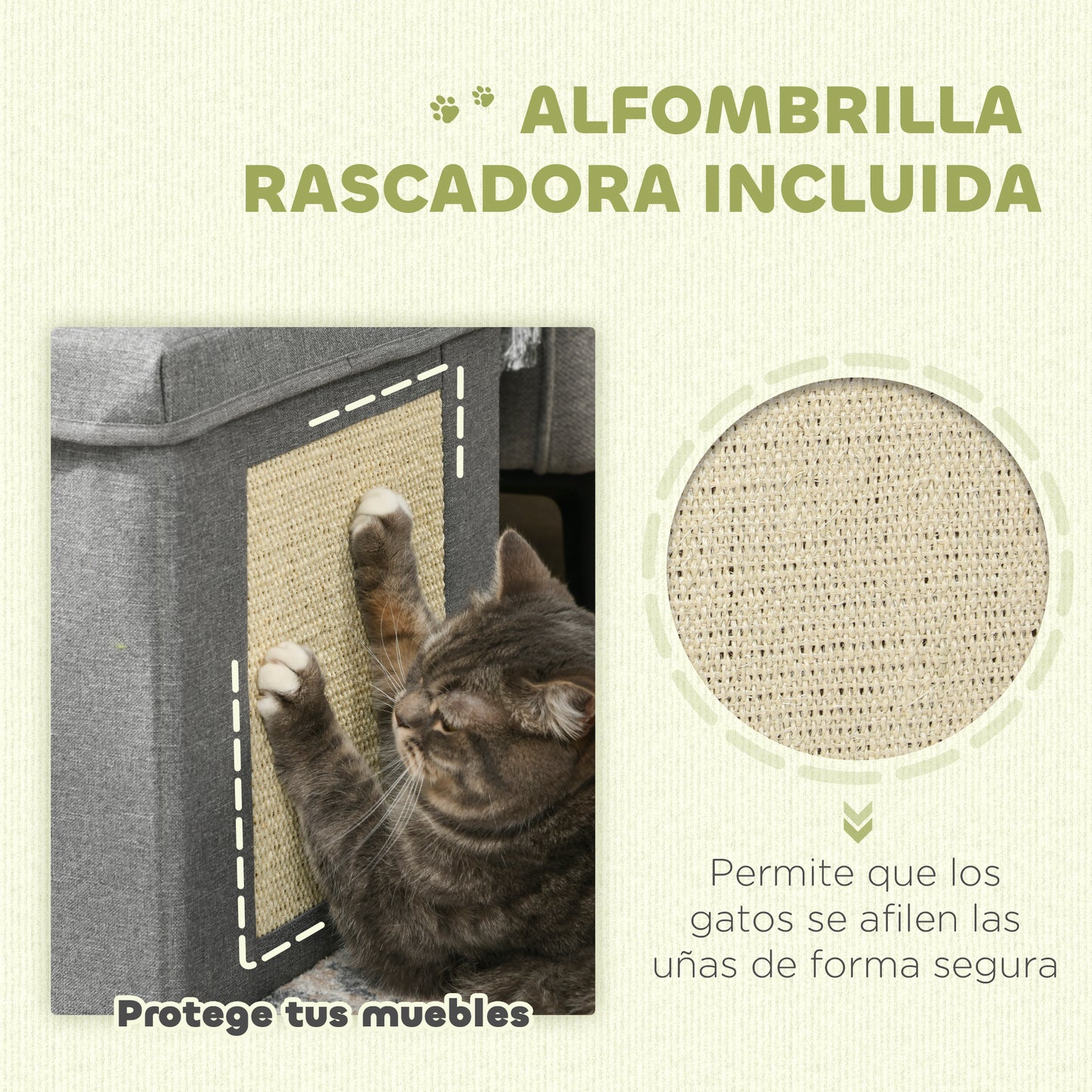 PawHut Casa para Gatos Cama para Gatos Casita para Gatos con Tablero de Rascar y Puerta para Interior 36,5x36,5x36,5 cm Gris