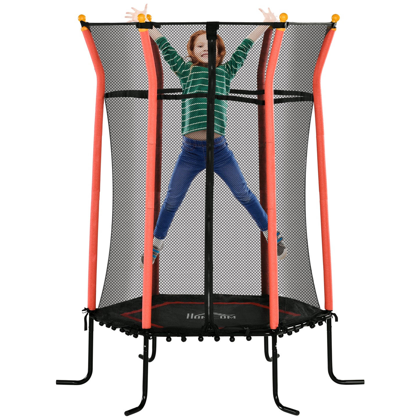 HOMCOM Cama Elástica Infantil de Jardín Ø163,5x190 cm Trampolín para Niños de +3 Años con Red de Seguridad y Marco de Acero para Interior Exterior Carga 50 kg Negro y Rojo