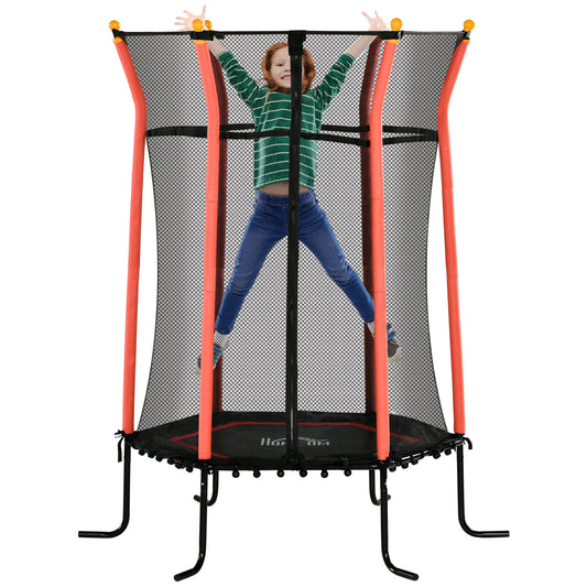 HOMCOM Cama Elástica Infantil de Jardín Ø163,5x190 cm Trampolín para Niños de +3 Años con Red de Seguridad y Marco de Acero para Interior Exterior Carga 50 kg Negro y Rojo