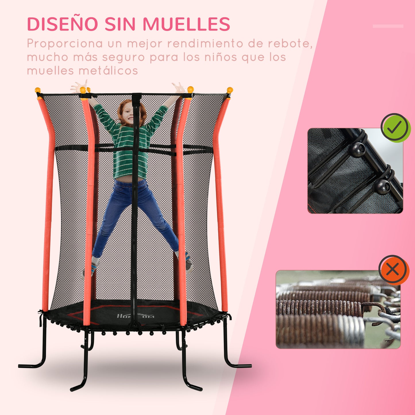 HOMCOM Cama Elástica Infantil de Jardín Ø163,5x190 cm Trampolín para Niños de +3 Años con Red de Seguridad y Marco de Acero para Interior Exterior Carga 50 kg Negro y Rojo