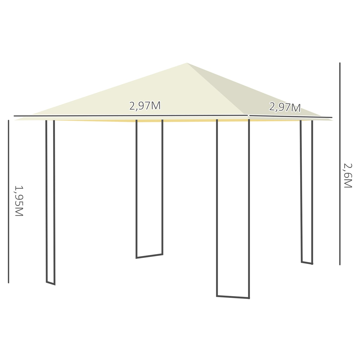 Outsunny Cenador de Jardín 3x3x2,6 m Pabellón de Exterior Gazebo con Marco de Acero y 8 Orificios de Drenaje Impermeable para Patio Crema