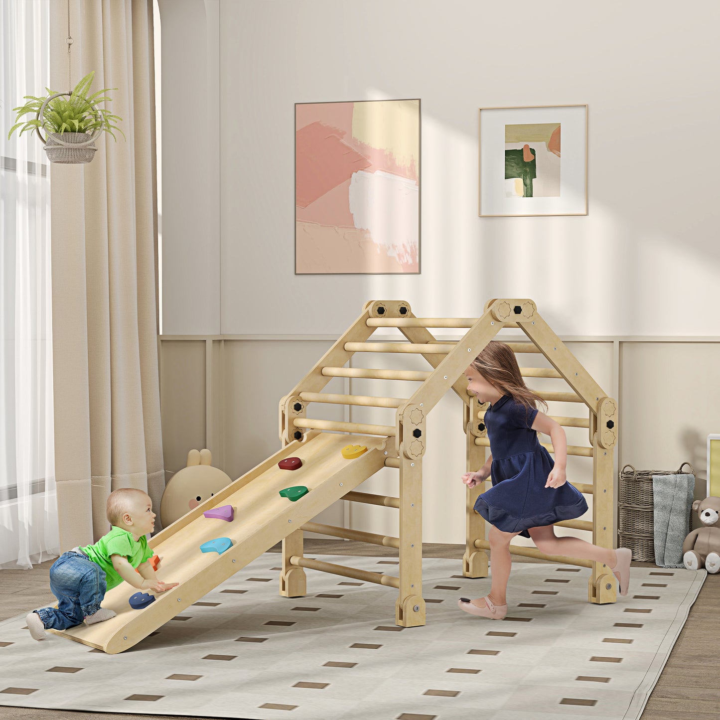 AIYAPLAY Escalada para Niños 3 en 1 Marco de Escalada Plegable para Niños de 18-48 Meses con Rampa para Deslizarse o Escalar 175x70x89 cm Multicolor