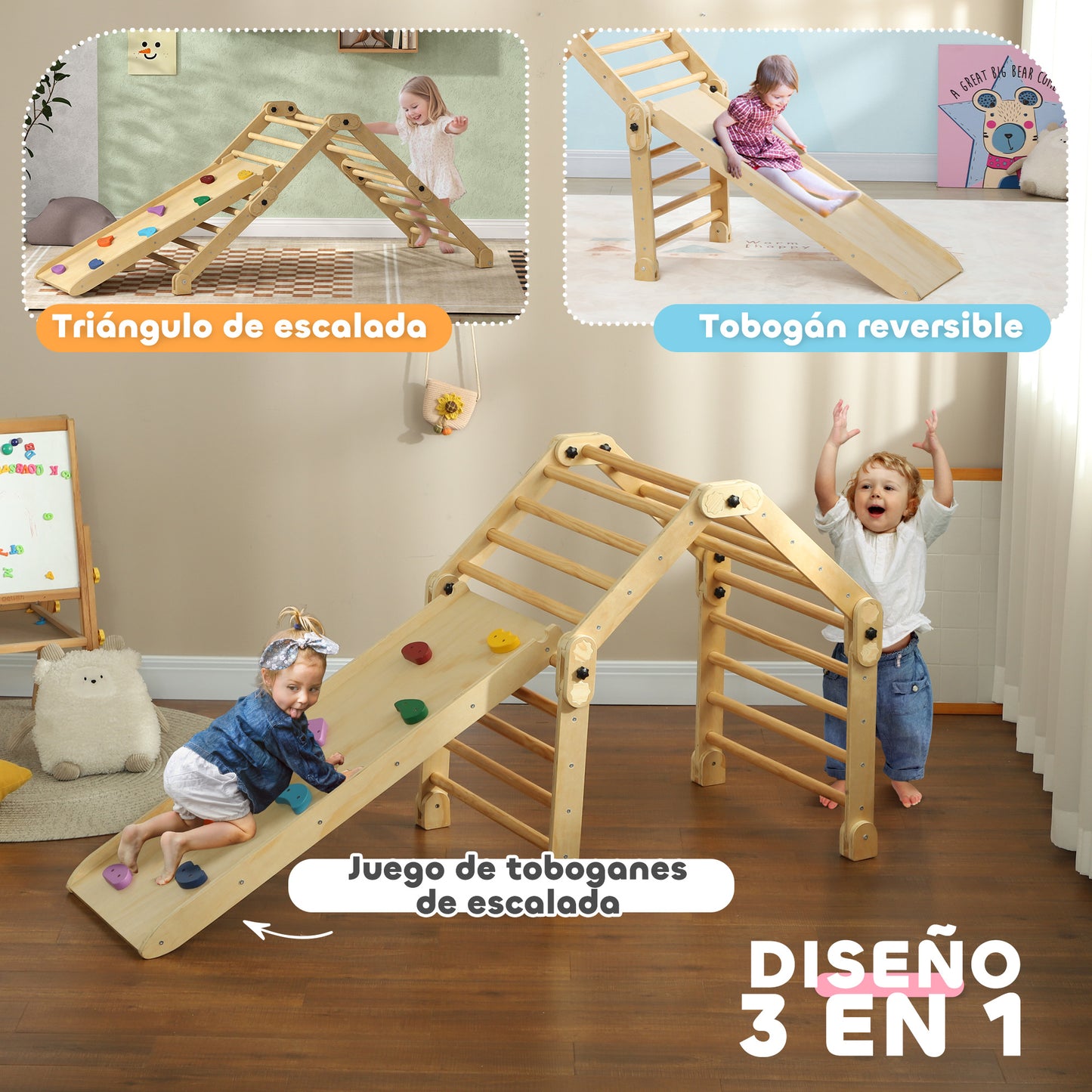 AIYAPLAY Escalada para Niños 3 en 1 Marco de Escalada Plegable para Niños de 18-48 Meses con Rampa para Deslizarse o Escalar 175x70x89 cm Multicolor