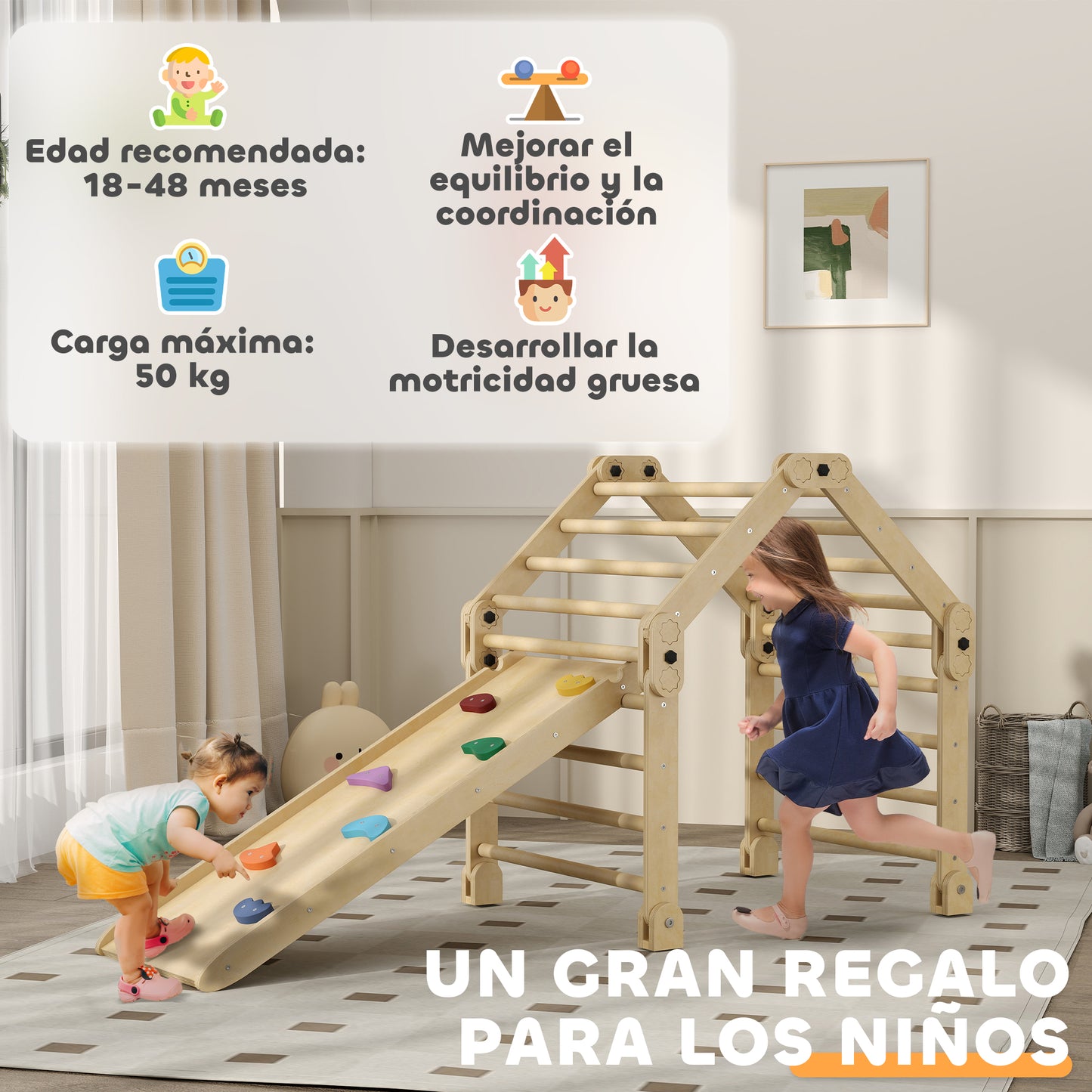 AIYAPLAY Escalada para Niños 3 en 1 Marco de Escalada Plegable para Niños de 18-48 Meses con Rampa para Deslizarse o Escalar 175x70x89 cm Multicolor