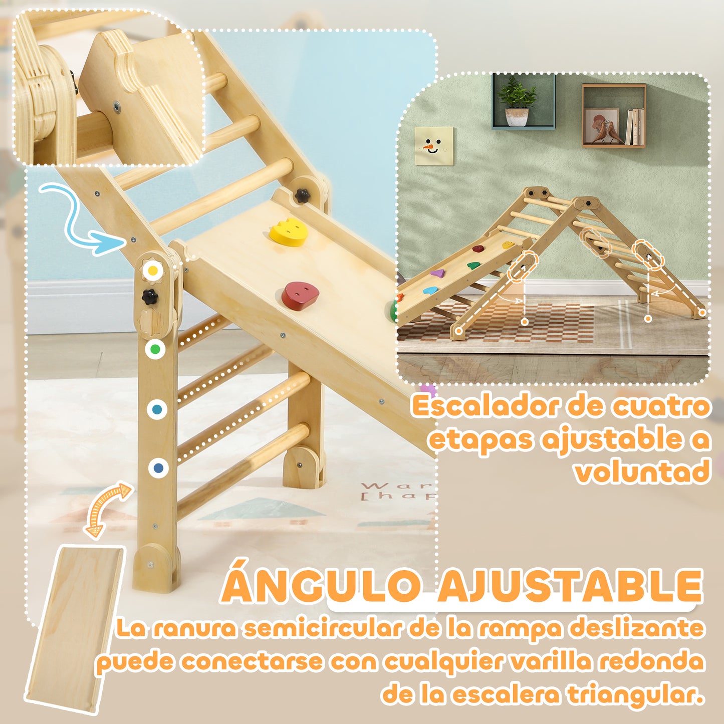 AIYAPLAY Escalada para Niños 3 en 1 Marco de Escalada Plegable para Niños de 18-48 Meses con Rampa para Deslizarse o Escalar 175x70x89 cm Multicolor