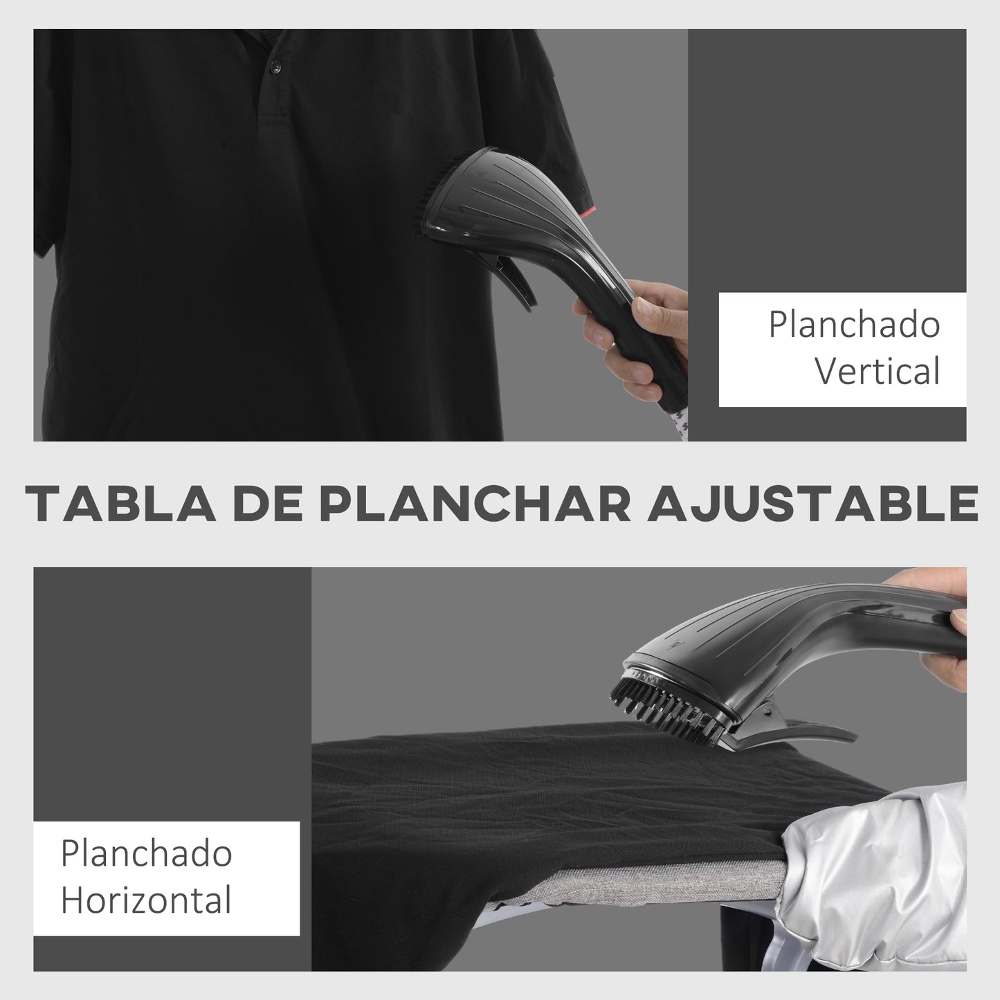 HOMCOM Plancha Vertical 1950W 2 L Plancha de Vapor Vertical con Temperatura Ajustable en 11 Niveles y Barra Telescópica Centro de Planchado Vertical para Hogar Oficina Negro