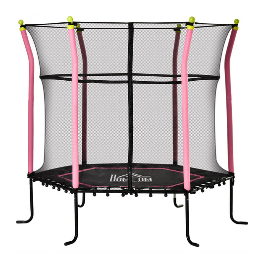 HOMCOM Cama Elástica Infantil de Jardín Trampolín para Niños de +3 Años con Superficie de Salto Ø120 cm Red de Seguridad Acero para Interior Exterior Carga 50 kg Negro y Rosa