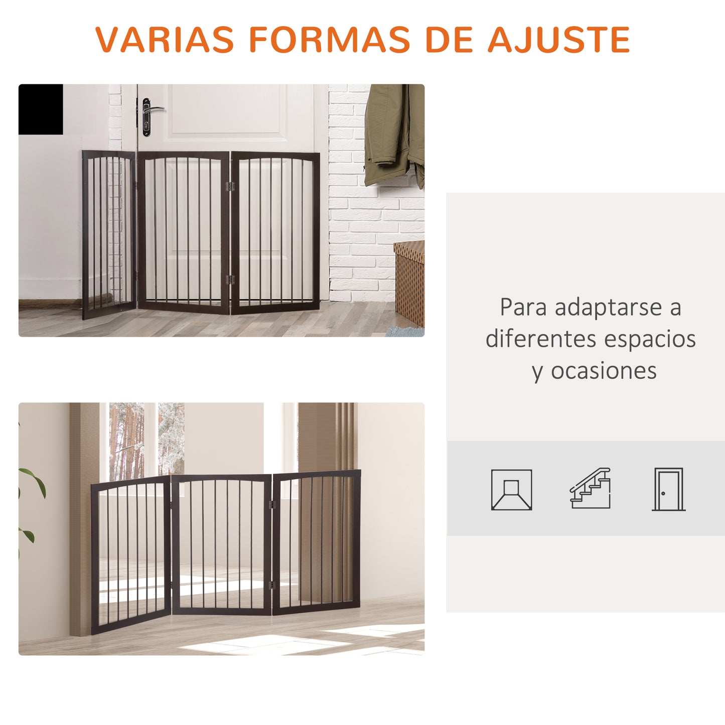 PawHut Barrera de Seguridad Plegable de 3 paneles Portátil para Mascotas Rejilla de Protección para Perros Pequeños 160x76 cm para Puertas Escaleras Pasillos Café Oscuro