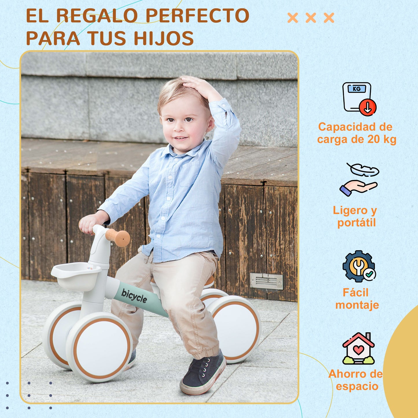 AIYAPLAY Bicicleta sin Pedales para Niños de 12-36 Meses Bicicleta de Equilibrio con Asiento Ajustable Cesta y 4 Ruedas Silenciosas Carga 20 kg 56x27x39 cm Verde