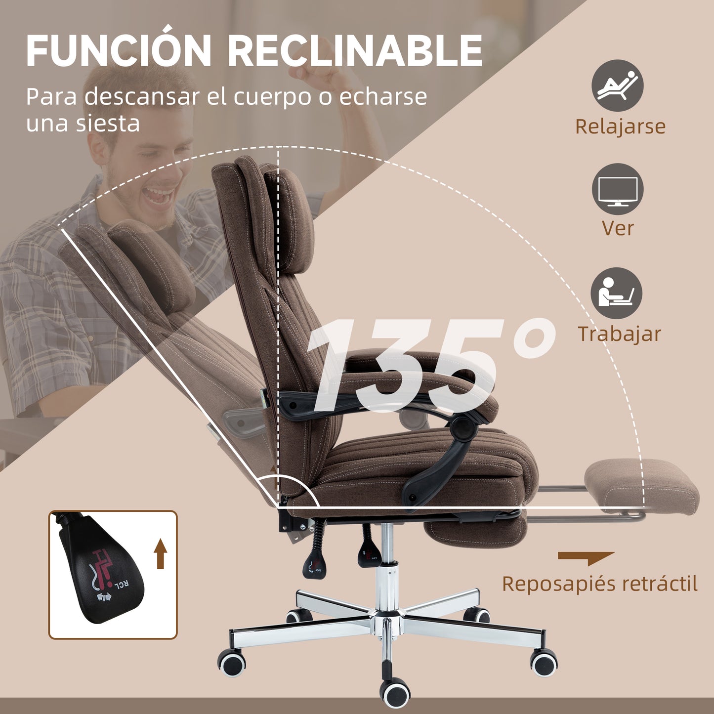 Vinsetto Silla de Masaje con 6 Puntos de Masaje Silla de Oficina Giratoria Silla de Escritorio Reclinable con Altura Ajustable Control Remoto Reposapiés y Reposacabezas Marrón Oscuro