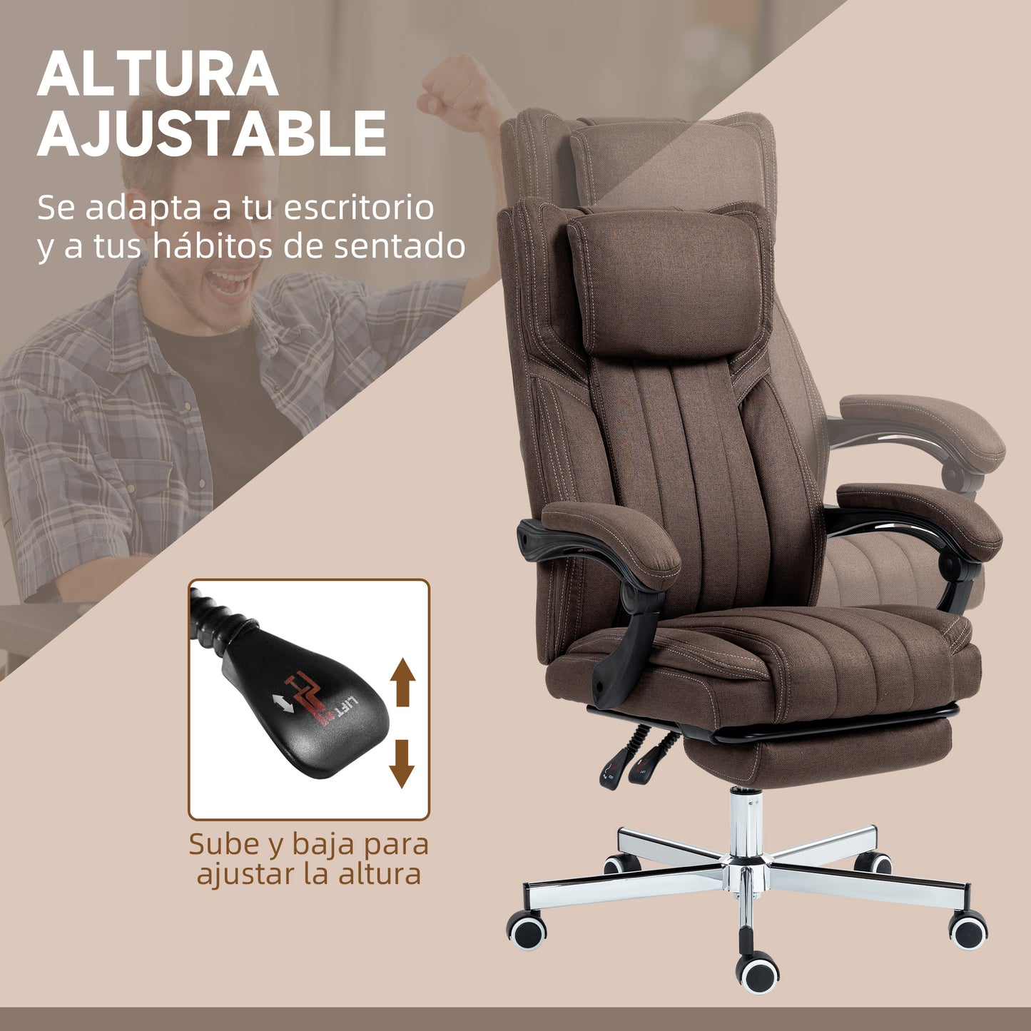 Vinsetto Silla de Masaje con 6 Puntos de Masaje Silla de Oficina Giratoria Silla de Escritorio Reclinable con Altura Ajustable Control Remoto Reposapiés y Reposacabezas Marrón Oscuro