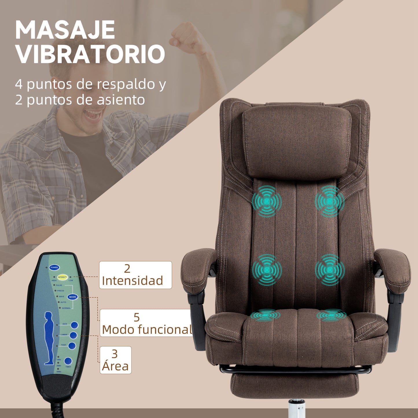 Vinsetto Silla de Masaje con 6 Puntos de Masaje Silla de Oficina Giratoria Silla de Escritorio Reclinable con Altura Ajustable Control Remoto Reposapiés y Reposacabezas Marrón Oscuro