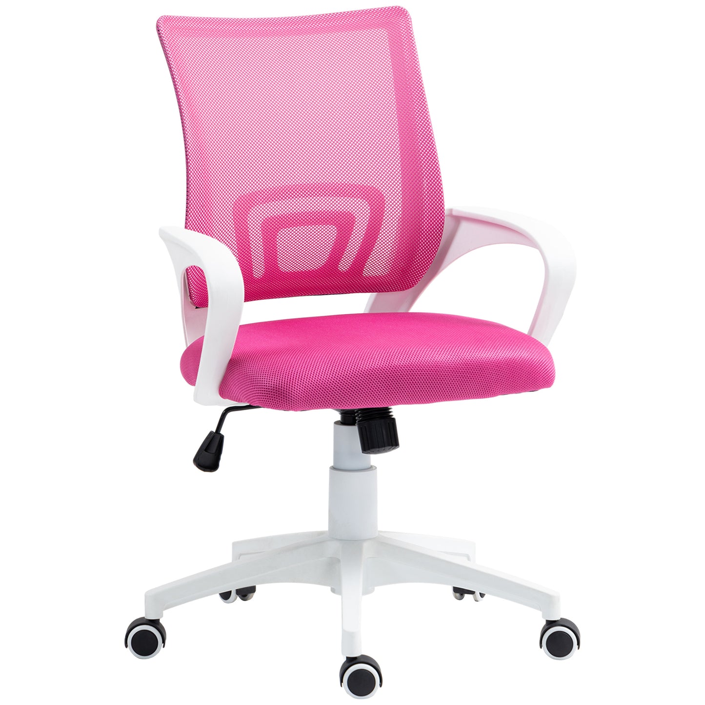 HOMCOM Silla de Oficina de Malla Silla de Escritorio Giratoria con Altura Ajustable Función de Basculante Soporte Lumbar y Reposabrazos Silla para Estudio Carga 120 kg Rosa