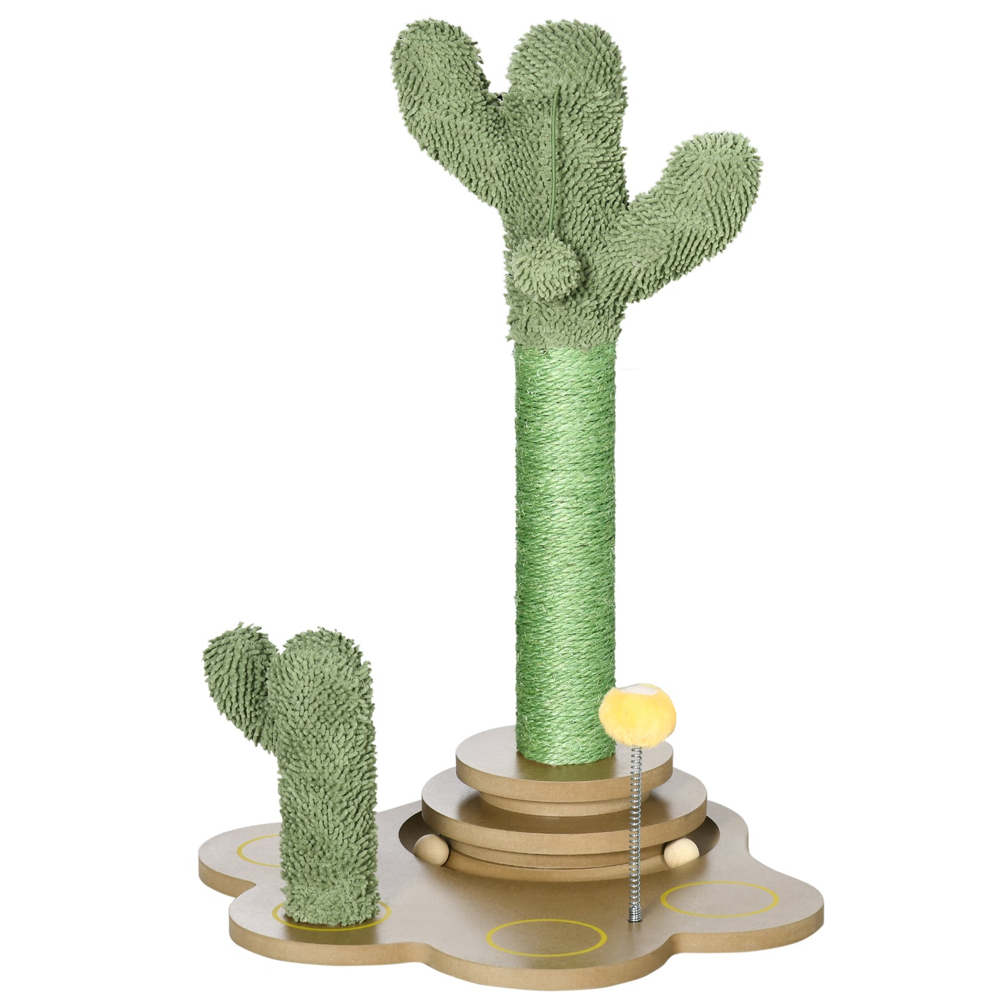 PawHut Árbol Rascador para Gatos Pequeños con Postes de Cactus Altura 60 cm Torre para Gatos de Chenilla con Juguetes de Pelotas 46x43x60 cm Verde