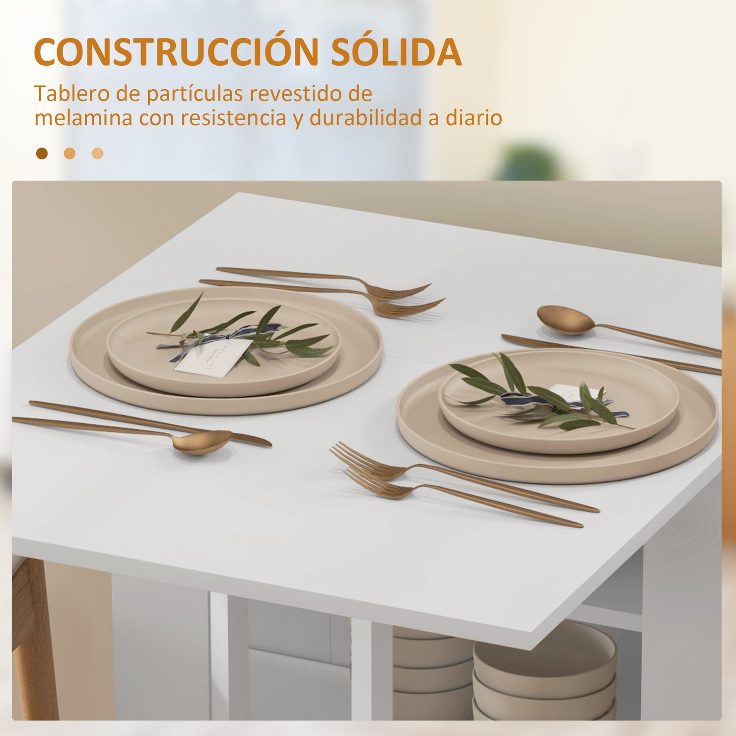 HOMCOM Mesa Plegable con Alas Abatibles Mesa de Comedor Plegable Mesa de Cocina con 2 Ruedas y Estantes Estilo Moderno 120x60x75 cm Blanco