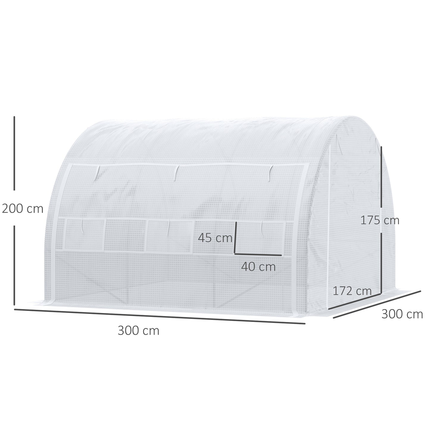 Outsunny Invernadero de Túnel de Jardín 3x3x2 m con Puerta y 6 Ventanas Enrollables de Polietileno 140 g/m² y Acero Galvanizado para Cultivos Plantas Flores Blanco