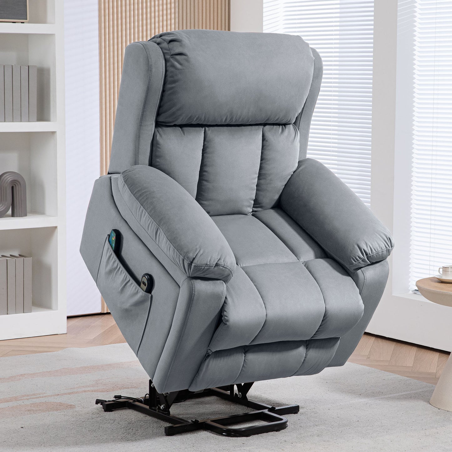 HOMCOM Sillón Relax Levanta Personas Eléctrico Sillón Elevador con 8 Punto de Masaje Sillón Eléctrico Reclinable con Función de Calentamiento Mando a Distancia y Bolsillo Lateral Gris