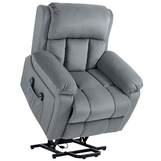 HOMCOM Sillón Relax Levanta Personas Eléctrico Sillón Elevador con 8 Punto de Masaje Sillón Eléctrico Reclinable con Función de Calentamiento Mando a Distancia y Bolsillo Lateral Gris