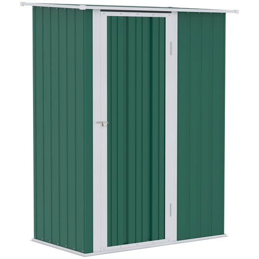 Outsunny Caseta de Jardín 1,07 m² 142x84x189 cm Cobertizo Exterior Metálico con Puerta Cerradura y Orificios de Drenaje para Almacenamiento de Herramientas Verde