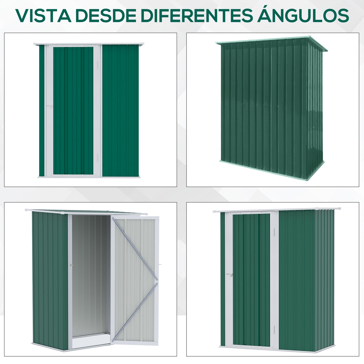 Outsunny Caseta de Jardín 1,07 m² 142x84x189 cm Cobertizo Exterior Metálico con Puerta Cerradura y Orificios de Drenaje para Almacenamiento de Herramientas Verde