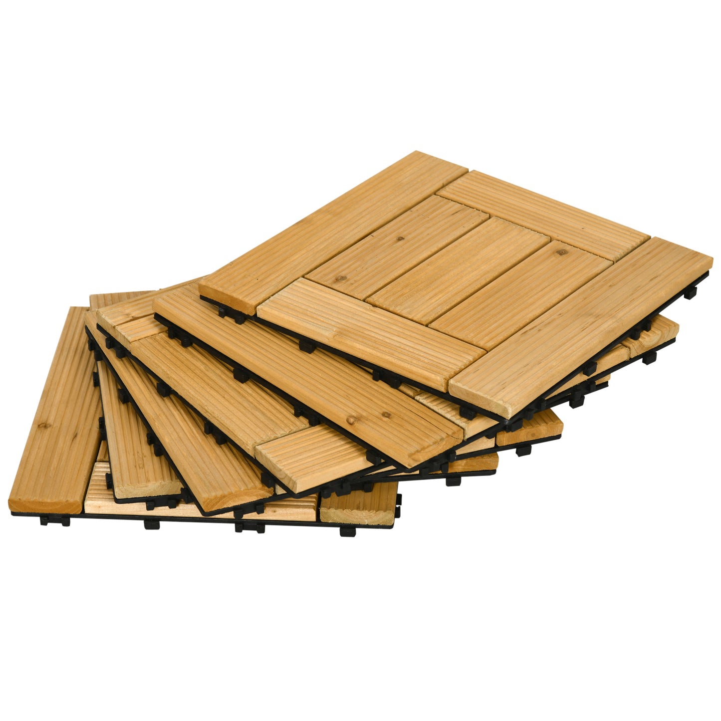 Outsunny Set de 27 Piezas Baldosas de Madera Baldosas para Exteriores 30x30 cm Área de 2,43 m² Losetas para Suelo con Sistema de Clic para Balcón Terraza Jardín Natural