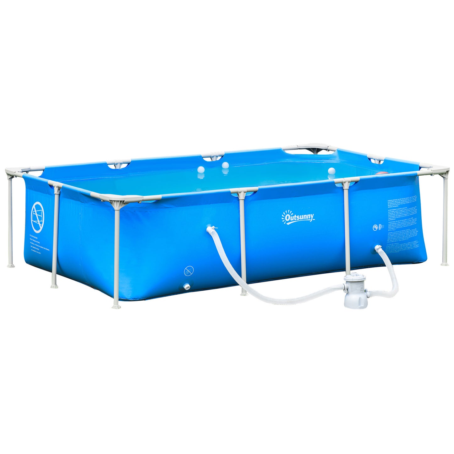 Outsunny Piscina Desmontable Tubular 252x152x65 cm con Depuradora de Cartucho 1200L/H Piscina Rectangular de Exterior para Adultos y Niños 2163L Azul