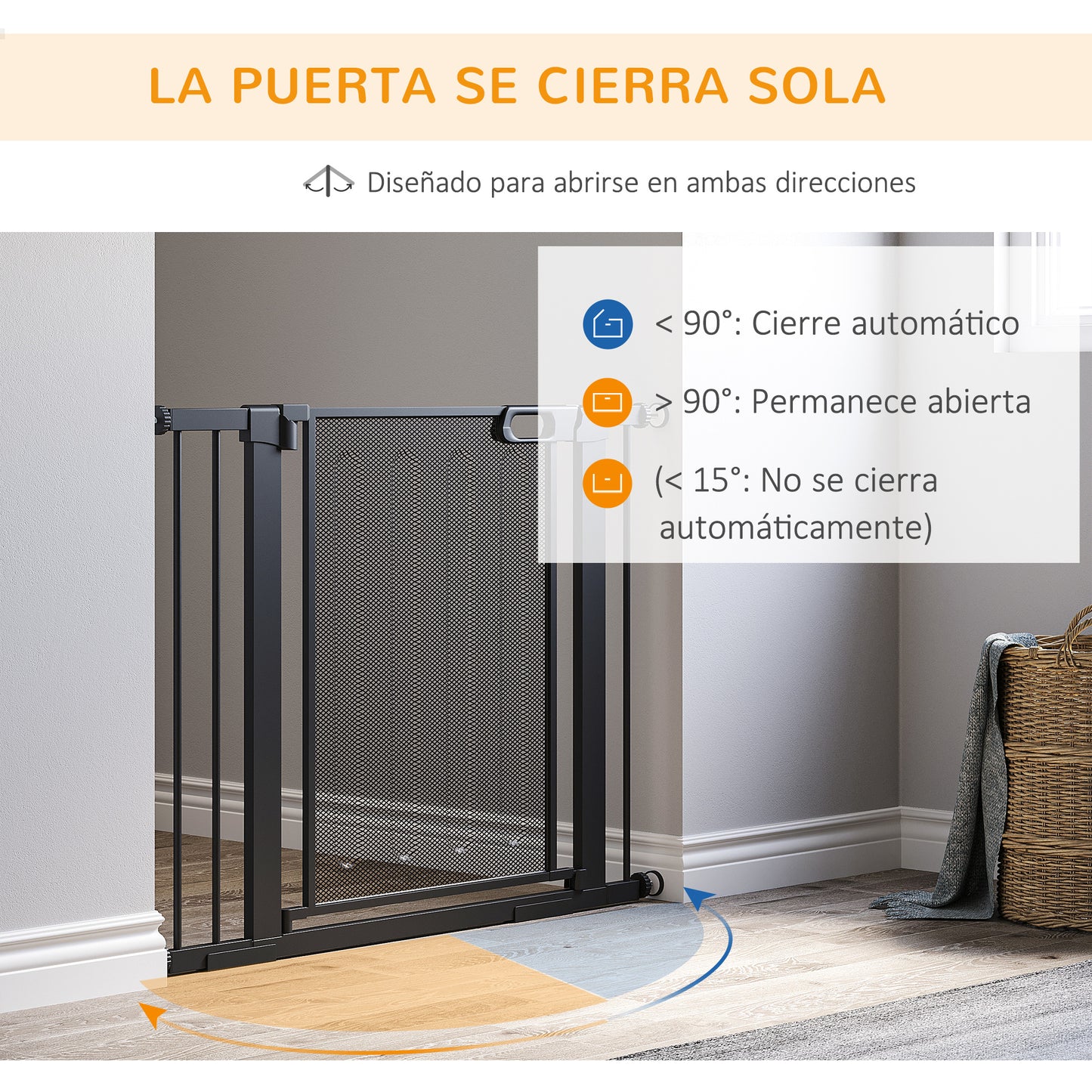 PawHut Barrera de Seguridad para Perros Extensible 75-103 cm Barrera para Escalera Puerta con 2 Extensiones Doble Bloqueo Cierre Automático Negro