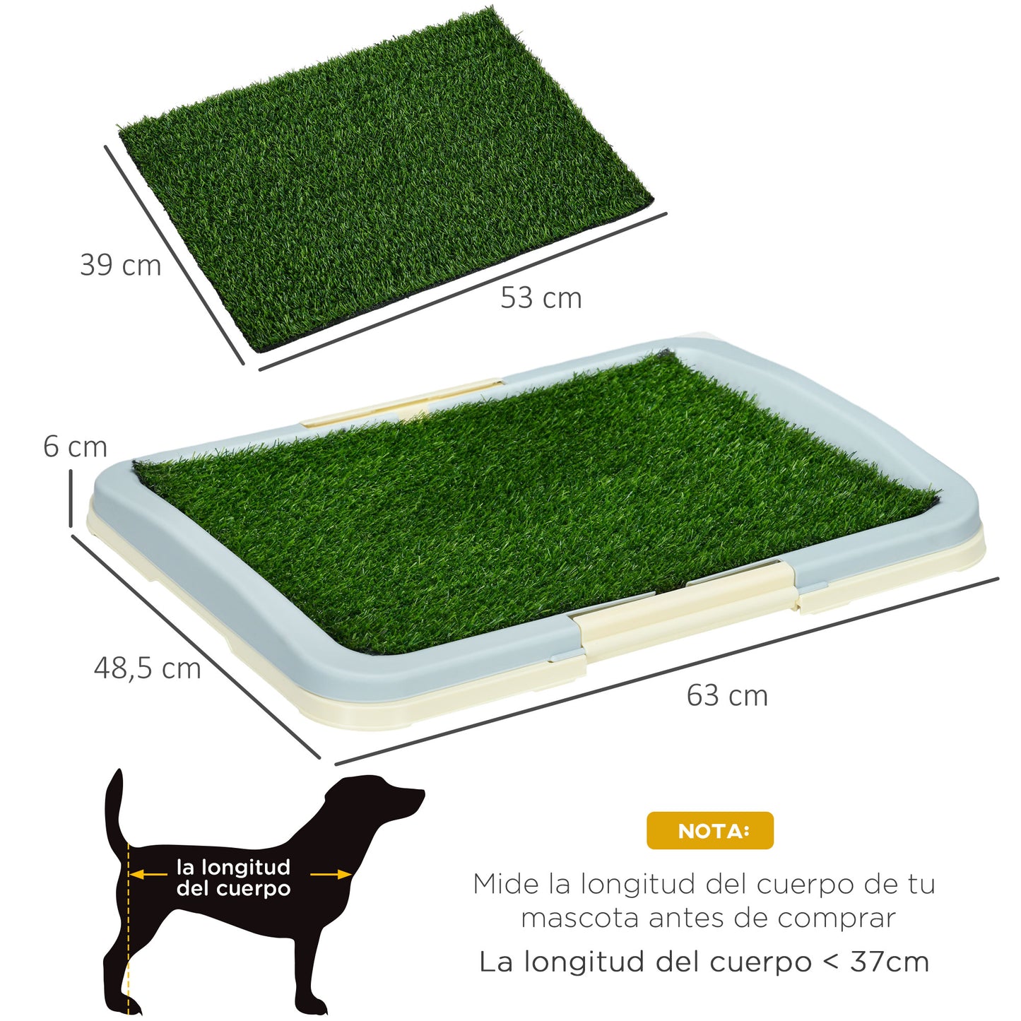 PawHut Inodoro para Perros Arenero para Perros con Césped Artificial Rejilla y Bandeja Desmontable para Entrenamiento de Cachorros en Exterior e Interior 63x48,5x6 cm Multicolor