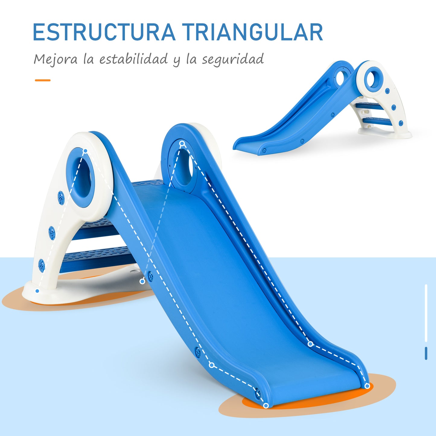 HOMCOM Tobogán Infantil para Niños de 18-36 Meses Tobogán Ancho Plegable con Escaleras Rampa Larga para Jardín Parque Interiores 120x50x56 cm Azul