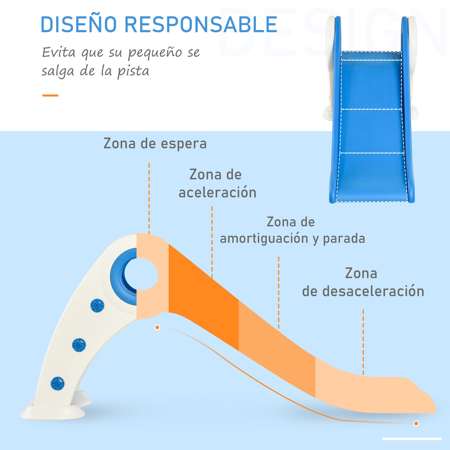 HOMCOM Tobogán Infantil para Niños de 18-36 Meses Tobogán Ancho Plegable con Escaleras Rampa Larga para Jardín Parque Interiores 120x50x56 cm Azul