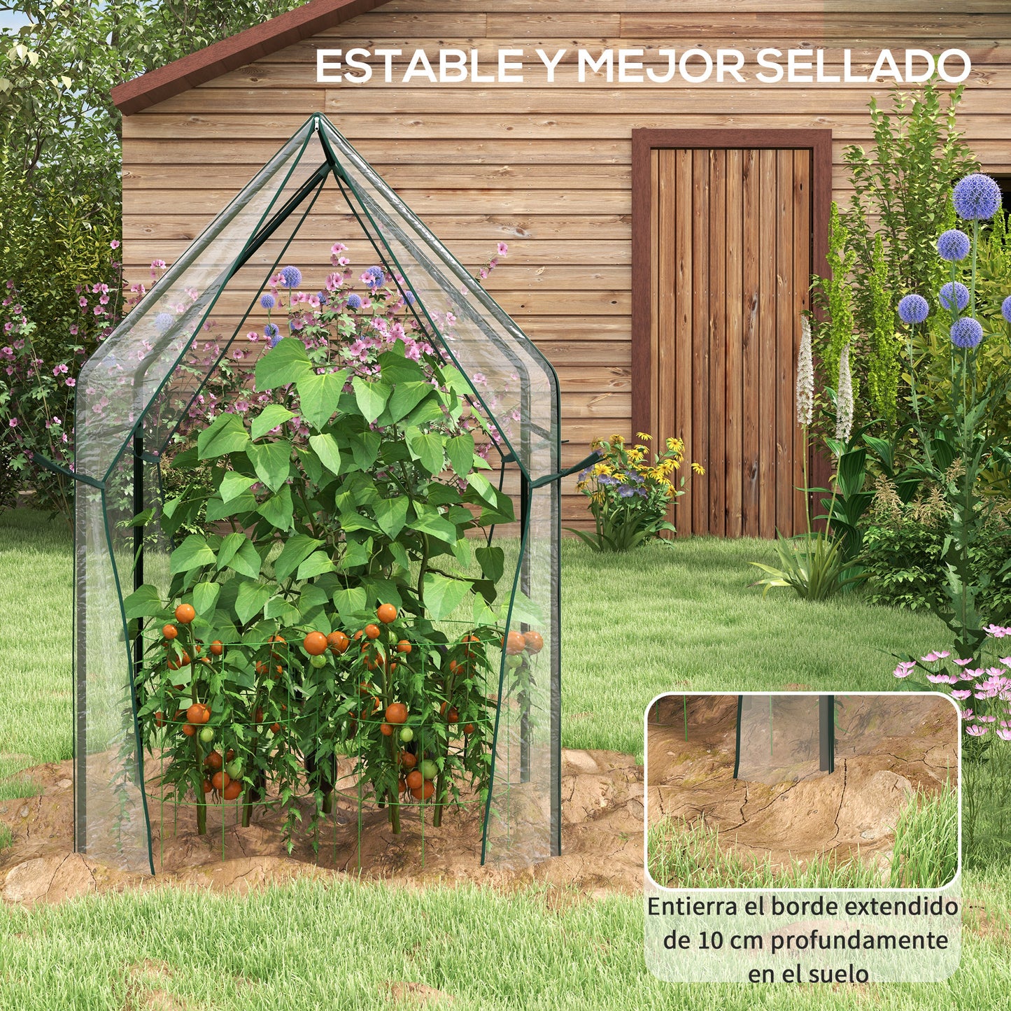 Outsunny Invernadero de Jardín Invernadero de Terraza con 2 Puertas con Cremallera Anti-UV para Cultivo de Plantas Flores Verduras 90x90x145 cm Transparente